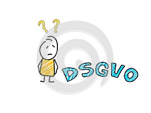 Stick man in front of DSGVO letters. General Data Protection Regulation. GDPR, RGPD, DSGVO, DPO. Concept vector