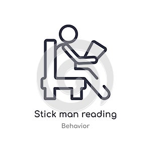 stick man reading outline icon. isolated line vector illustration from behavior collection. editable thin stroke stick man reading