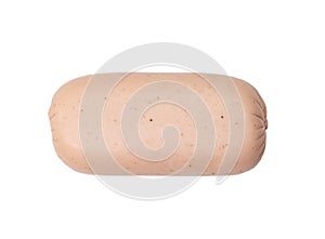 Stick of pink ham on a white background, isolate. Foodstuff