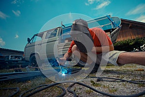 Stick welding a metal construction