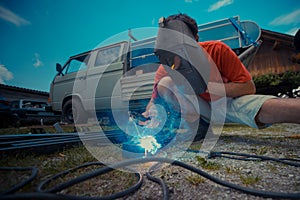 Stick welding a metal construction