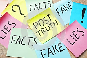 Stick with words Post-truth and lies, fakes and facts.