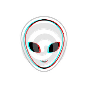 Sticker alien head glitch in style. Isolated on white.