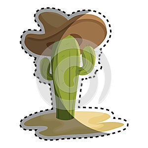 Sticker animated sketch cactus with mexican hat in desert photo