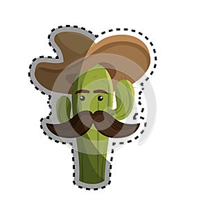 Sticker animated sketch cactus with mexican hat and moustache photo