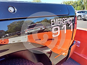 Emergency Dial 911, Decal on a Police Vehicle, USA