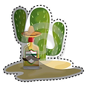 Sticker background Cactus with bottle of tequila photo