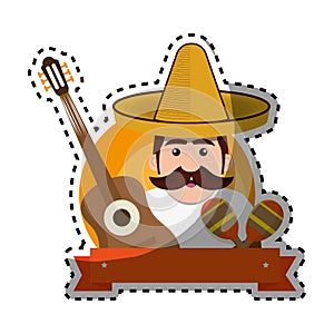 Sticker background man with moustache and mexican elements