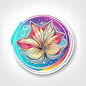 sticker of beautiful flower with bright colors isolated on white