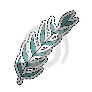 Sticker with blue oval leaves with ramifications