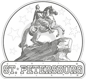 Sticker with Bronze Horseman monument in St. Petersburg