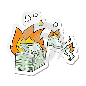sticker of a burning money cartoon