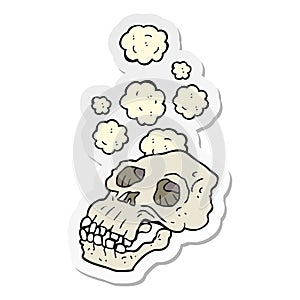 sticker of a cartoon ancient skull