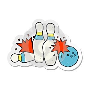 sticker of a cartoon bowling ball and skittles