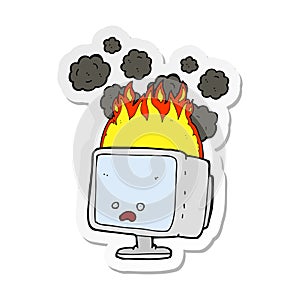 sticker of a cartoon burning computer
