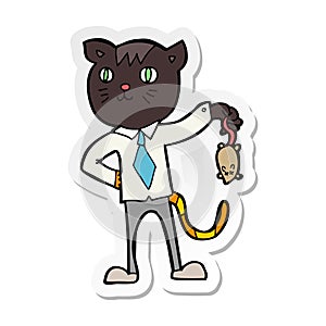 sticker of a cartoon business cat with dead mouse