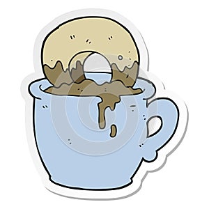 sticker of a cartoon donut dunked in coffee
