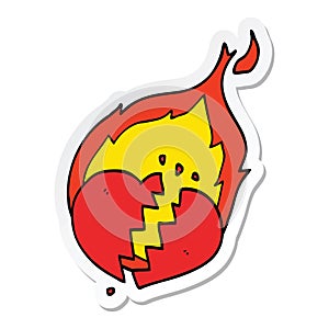 sticker of a cartoon flaming heart