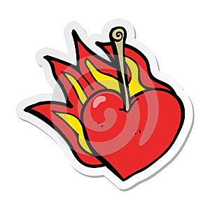 sticker of a cartoon flaming heart cherry