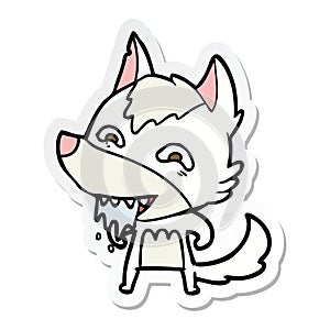 sticker of a cartoon hungry wolf