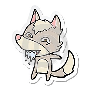 sticker of a cartoon hungry wolf