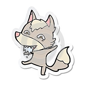 sticker of a cartoon hungry wolf