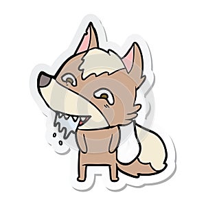 sticker of a cartoon hungry wolf