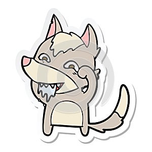 sticker of a cartoon hungry wolf