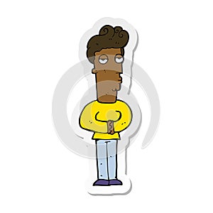 sticker of a cartoon jaded man