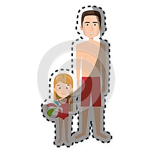Sticker cartoon man with sweatpants and little girl