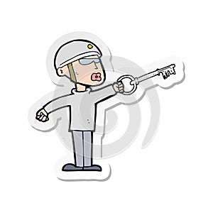 sticker of a cartoon security guy with key