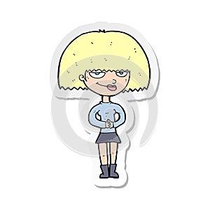 sticker of a cartoon sly woman