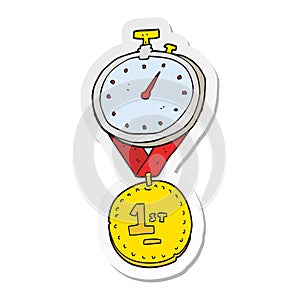 sticker of a cartoon stopwatch and medal