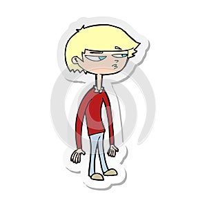 sticker of a cartoon suspicious boy