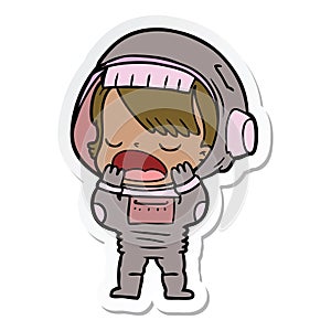 sticker of a cartoon talking astronaut yawning