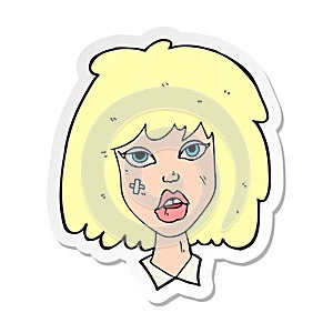 sticker of a cartoon woman with bruised face