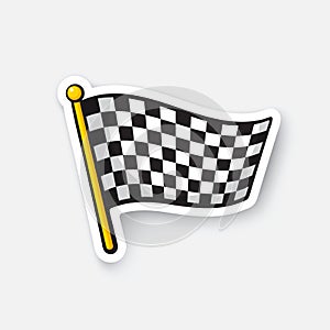 Sticker chequered racing flag on flagstaff