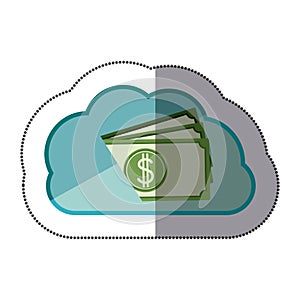 sticker cloud tridimensional in cumulus shape with stacked banknote photo