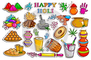 Sticker collection for Holi holiday celebration object