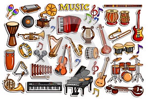 Sticker collection for music and entertainment instrument object