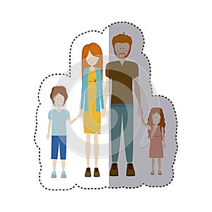 sticker color silhouette family with redhead and dad with beard