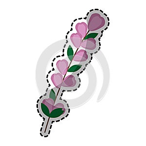Sticker of color silhouette flowers with oval leaves and ramifications