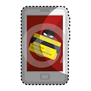 Sticker color silhouette with stealing credit card in cell phone