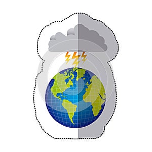 sticker colorful earth world cloud with cloud with lightnings