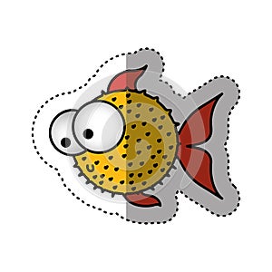 sticker colorful silhouette blowfish aquatic animal