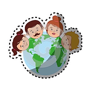 Sticker colorful world with family faces