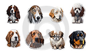 Sticker comic dogs funny illustration. Cartoon dog set isolated on white background. Generative AI