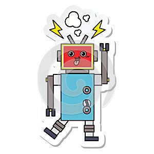 sticker of a cute cartoon crazed robot