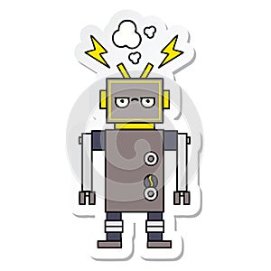 sticker of a cute cartoon malfunctioning robot