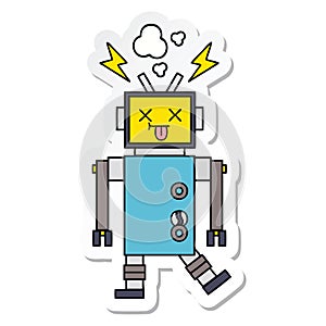 sticker of a cute cartoon robot malfunction